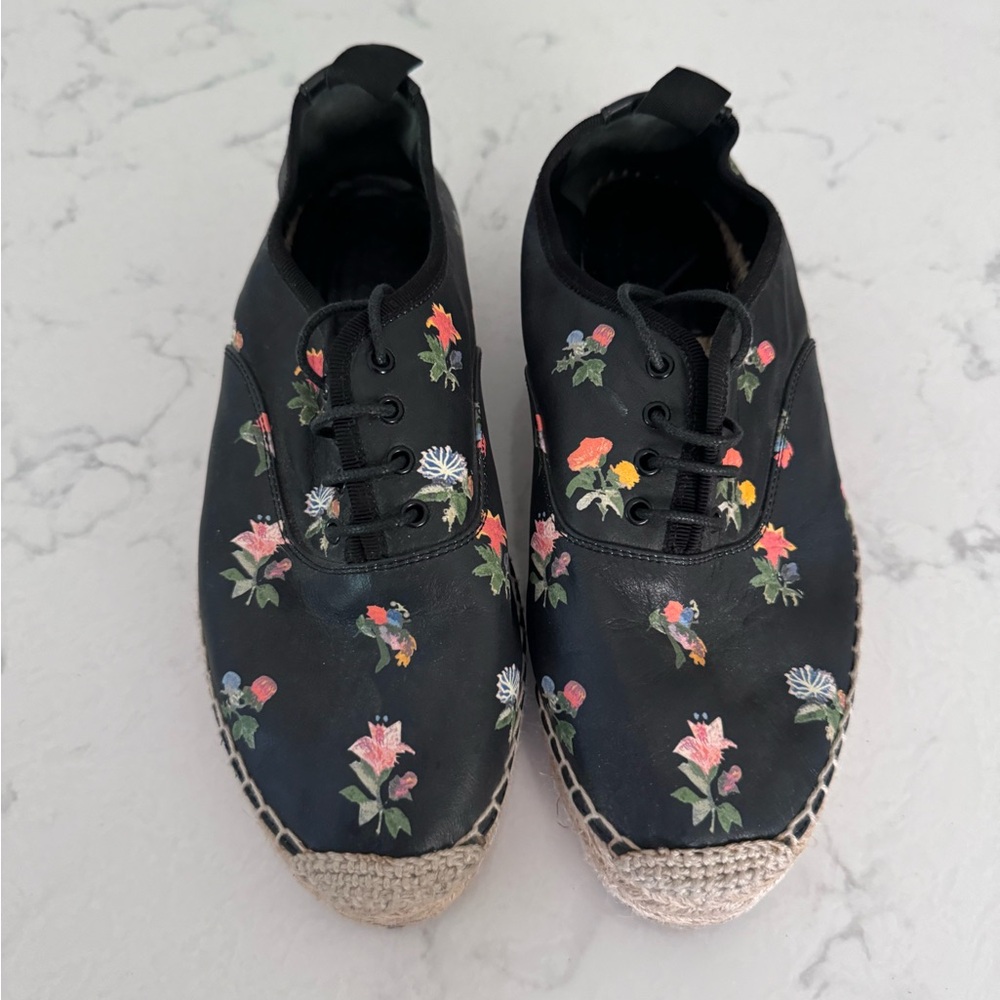 Ives Saint Laurent Floral Embroidered Black Espadrilles